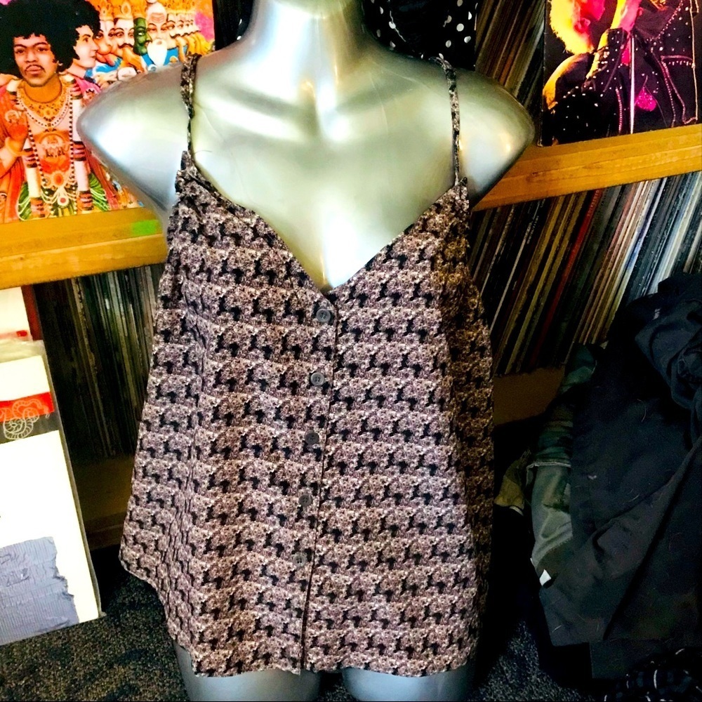 𝅺COTTON Candy L.A. Cute Houndstooth Button Down Racerback Tank Top Size Large